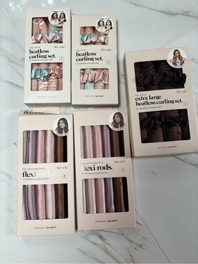 Kitsch Satin Heatless Curling & Flexi Rod Set — Pink, Rose Gold, Mint, Brown